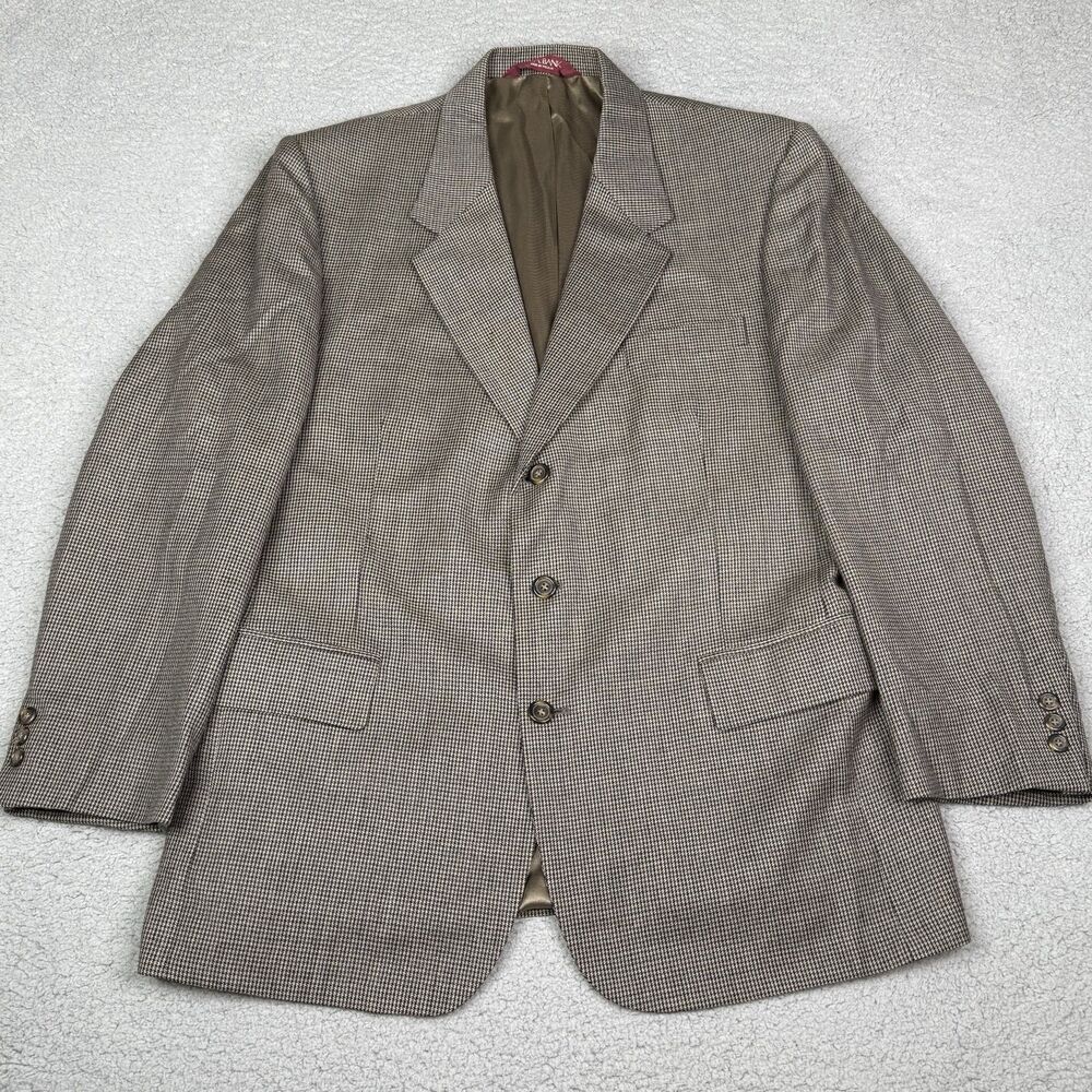 Jos A Bank Blazer Mens 43R Brown Houndstooth Wool Sport Coat Jacket Classic